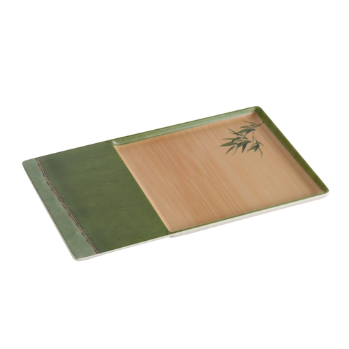 Yanco China BA-2112 Bamboo Style Melamine 12.5" x 7" Rectangular Plate - 1 Dozen