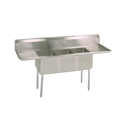 BK Resources ES-3-1014-10-12T 54" W Three Compartment 10" x 14" Stainless Steel Sink