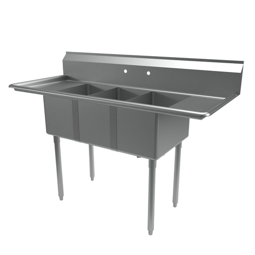 BK Resources ES-3-1220-12-12T Economy 60" 3 Compartment 12" x 20" Stainless Steel Sink