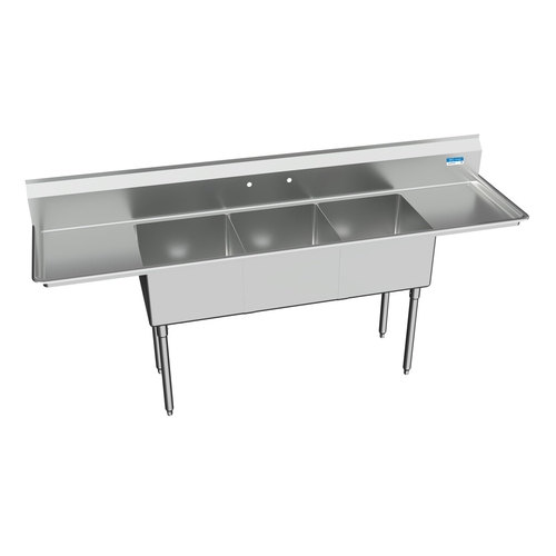 BK Resources ES-3-18-12-18T 90" W Three Compartment 18" x 18" Stainless Steel Sink