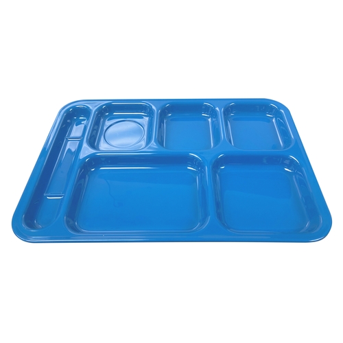 Thunder Group ML801BL 10" x 14-1/2" Blue 6 Compartment Melamine Tray - 1 Doz