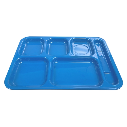 Thunder Group ML802BL 10" x 14-1/2" Blue 6 Compartment Melamine Tray - 1 Doz