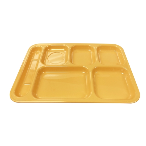 Thunder Group ML801YW 10" x 14-1/2" Yellow 6 Compartment Melamine Tray - 1 Doz