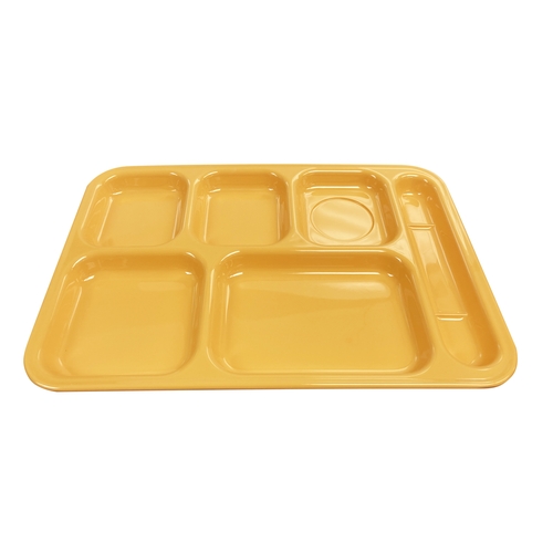 Thunder Group ML802YW 10" x 14-1/2" Yellow 6 Compartment Melamine Tray - 1 Doz