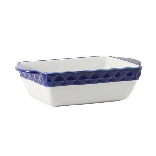 Tuxton China Inc EAC-202 1.5 qt Porcelain White w/ Cobalt Band Casserole Dish- 2 EA