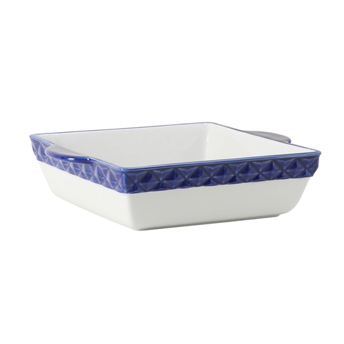 Tuxton China Inc EAC-401 3.25 qt Porcelain White w/ Cobalt Band Casserole Dish- 2 EA
