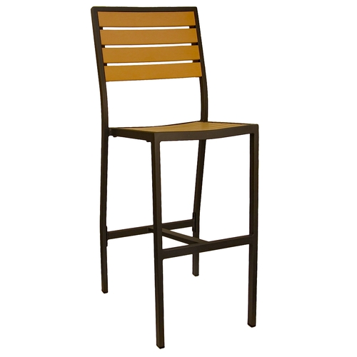 H&D Commercial Seating 7045B Stackable Aluminum w/ Teak Imitation Wood Patio Barstool