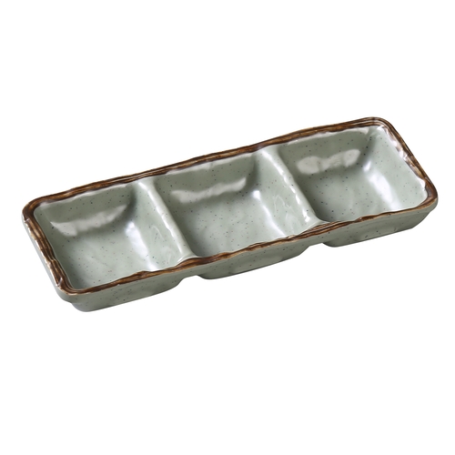 Yanco China YO-9113 Yoto Matte Green Melamine 2 oz. 3-Compartment Sauce Dish