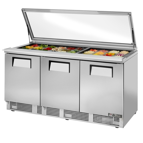 True TFP-72-30M-FGLID 72" Stainless Steel 30 Pan Sandwich/Salad Three Section Unit