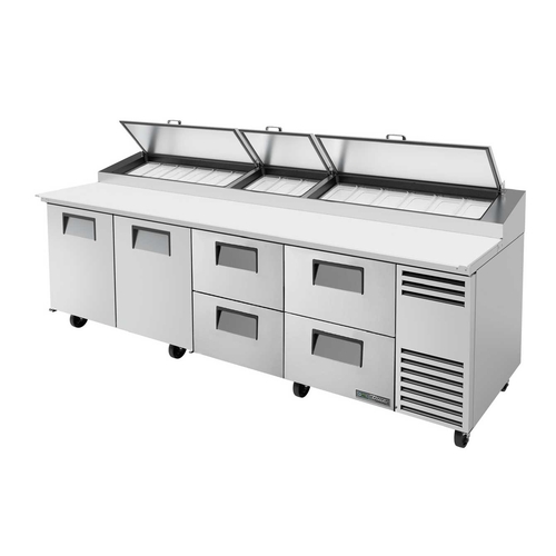True TPP-AT-119D-4-HC 119" Refrigerated 15 Pan Pizza Prep Unit w/ Cutting Board