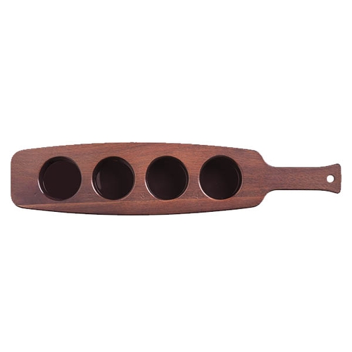 Libbey 96459 4-Well Cherry Wood Look Melamine Flight Serving Paddle 