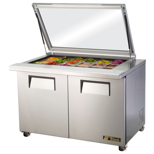 True TSSU-48-18M-B-FGLID-HC 48" Refrigerated 18 Pan Glass Mega Top Sandwich Prep Table
