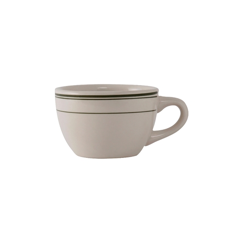 Tuxton China Inc TGB-037 Green Bay 7 oz. Amr White/Eggshell w/ Green Band Cup - 3 Doz