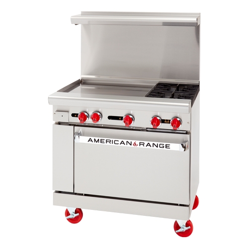 American Range AR-24G-2B-C 36" Gas 2 Burner Range w/ 24" Left Side Manual Griddle
