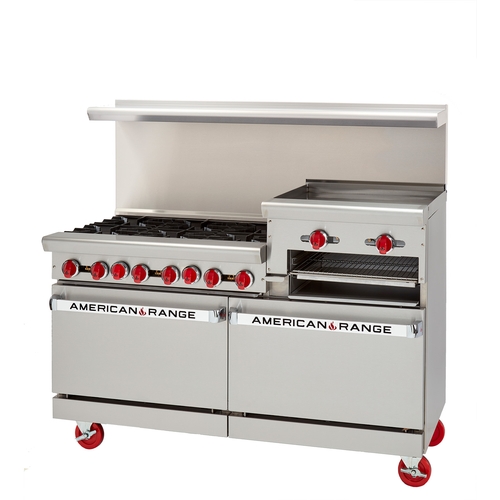 American Range AR-6B-24RG-DSB 60" Gas 6 Burner Range w/ 24" Raised Griddle/Broiler