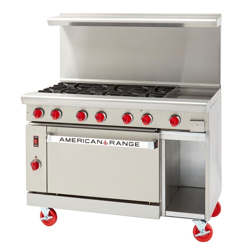 American Range ARGF-24G-4B-126L 48" Gas 4 Burner Green Flame Range w/ 24" Manual Griddle