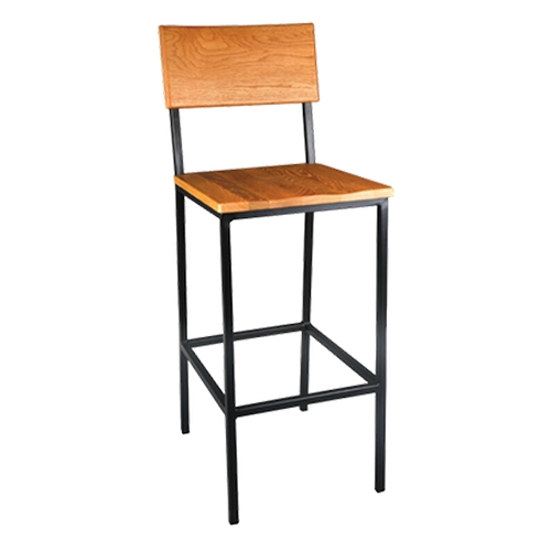 Just Chair Manufaturing M66830 Industrial Metal Frame Rustic Oak Seat & Back Barstool