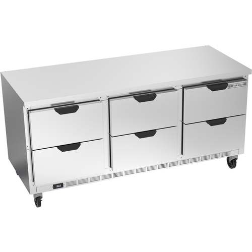 Beverage Air WTRD72AHC-6-FLT 72" Wide Three Section Six Drawer Worktop Refrigerator