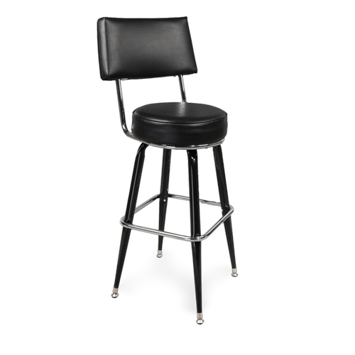 Just Chair Manufaturing B42030-BLK Black Steel Frame Swivel Bar Stool w/ Black Vinyl Seat