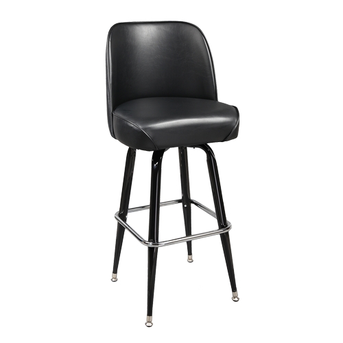 Just Chair Manufaturing B42130-BLK Black Steel Frame Swivel Bar Stool w/ Black Bucket Seat