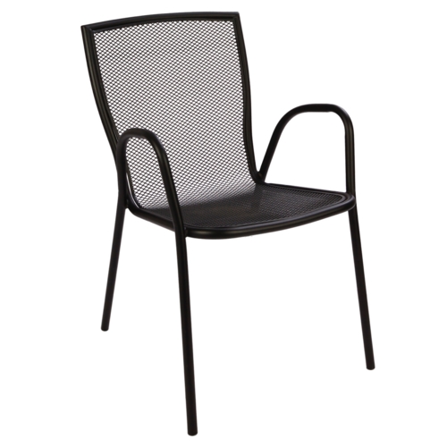 Just Chair Manufaturing G63718A-MESH-BLK Black Powder Coat Galvanized Steel Outdoor Mesh Arm Chair