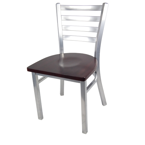 Just Chair Manufaturing M20118-SIL-SS Ladder Back Silver/Chrome Steel Frame Chair w/ Wood Seat