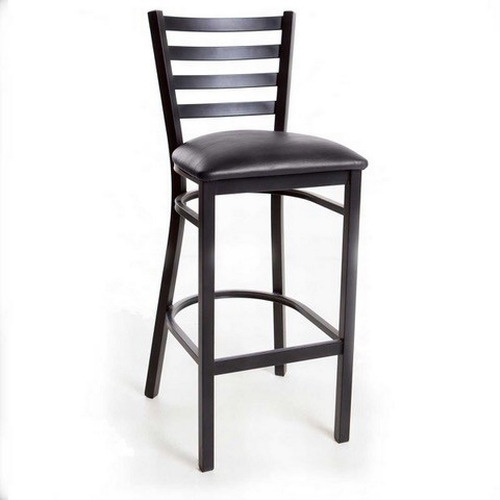 Just Chair Manufaturing M20130-BLK-PS Ladder Back Black Steel Frame Barstool w/ Black Vinyl Seat