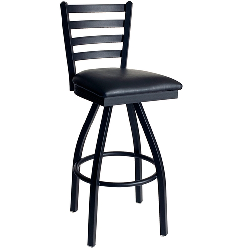 Just Chair Manufaturing M20130-SWL-BLK-PS Ladder Back Black Powdered Coated Metal Swivel Barstool