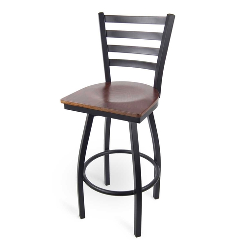 Just Chair Manufaturing M20130-SWL-BLK-VS Ladder Back Black Steel Frame Swivel Barstool w/ Veneer Seat