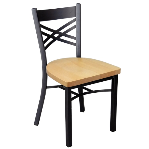 Just Chair Manufaturing M21318-BLK-SS X-Back Black Steel Frame Chair w/ Solid Wood Seat