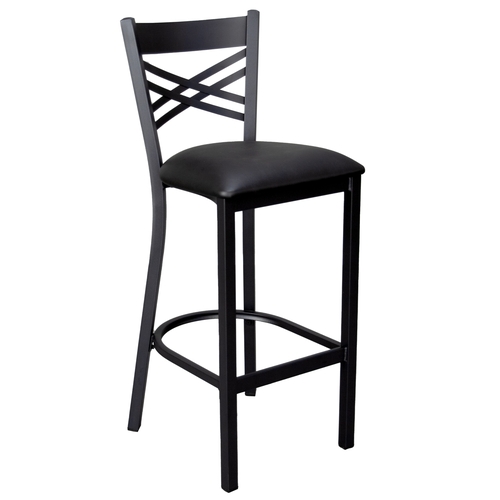 Just Chair Manufaturing M21330-BLK-PS X-Back Black Steel Frame Bar Stool w/ Upholstered Seat