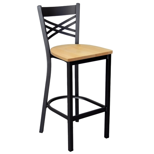 Just Chair Manufaturing M21330-BLK-SS X-Back Black Steel Frame Bar Stool w/ Solid Wood Seat