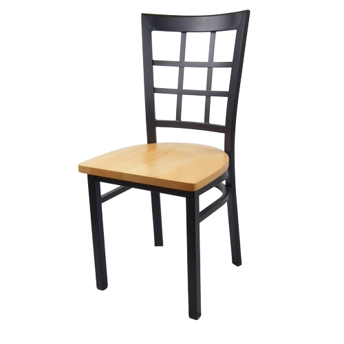 Just Chair Manufaturing M27118-BLK-SS Window-Back Black Steel Frame Chair w/ Solid Wood Seat