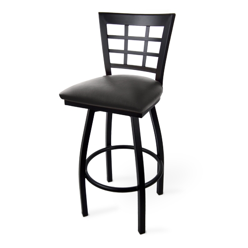 Just Chair Manufaturing M27130-SWL-BLK-PS Window-Back Black Steel Frame Swivel Bar Stool