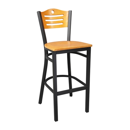 Just Chair Manufaturing M63330-VS Laser Back Black Metal Frame Bar Stool w/ Veneer Seat