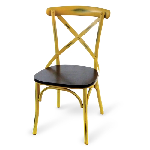 Just Chair Manufaturing M91318 Steel Frame Metal Tolix Yellow Side Chair w/ Solid Wood Seat