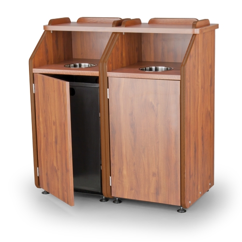 Just Chair Manufaturing TRCPT-11SH-DBL-GR1 45" x 24" Trash Receptacle w/ Double Drop Chute & Tray Shelf