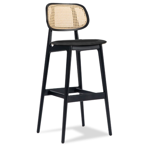 Just Chair Manufaturing W36730 Solid Wood Frame Barstool w/ Natural Cane Floating Back