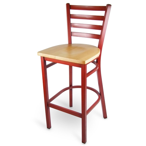 Just Chair Manufaturing WL20130-SS Ladder Back Wood Finish Steel Frame Barstool w/ Wood Seat