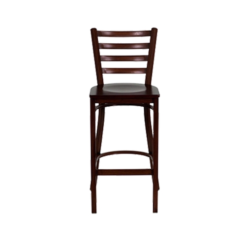 Just Chair Manufaturing WL20130-VS Ladder Back Wood Finish Metal Frame Barstool w/ Veneer Seat