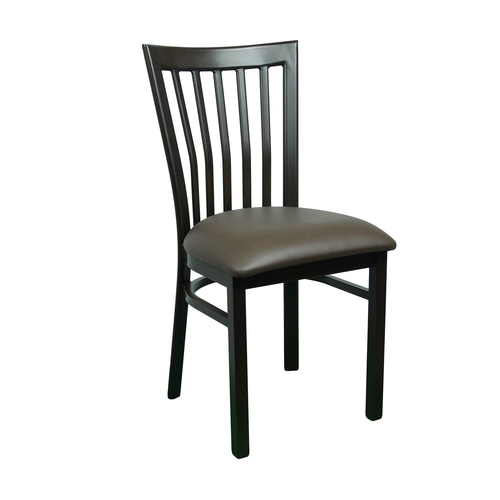 Just Chair Manufaturing WL38118-PS Slat Back Metal Frame Chair w/ Wood Finish & Black Seat