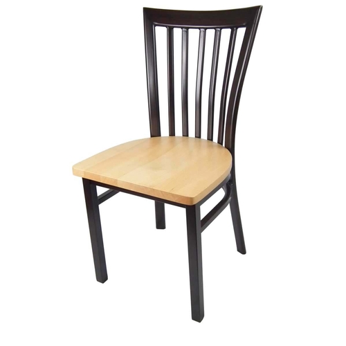 Just Chair Manufaturing WL38118-SS Slat Back Steel Frame Chair w/ Wood Finish & Solid Wood Seat