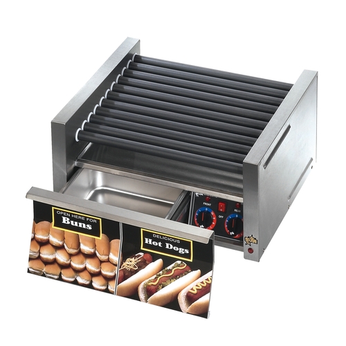 Star 45SCBDE Grill-Max Stadium Seated Hotdog Roller Grill w/ Bun Drawer