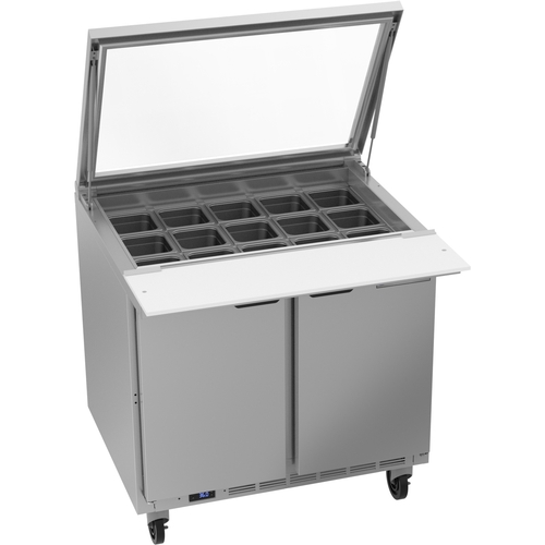 Beverage Air SPE36HC-15M-STL 36" 15 Pan Two Section Mega Top Sandwich Salad Prep Table