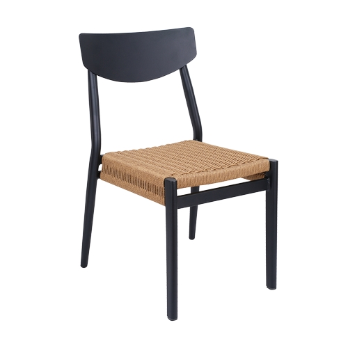 H&D Commercial Seating 7309 Stackable Black Aluminum w/ Poly Rope Seat Patio Chair