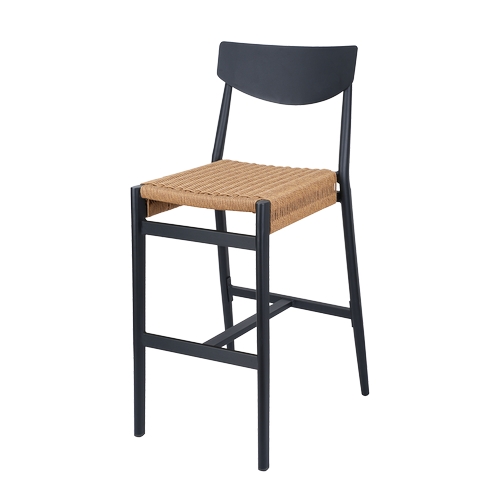 H&D Commercial Seating 7309B Stackable Aluminum w/ Teak Imitation Wood Patio Barstool