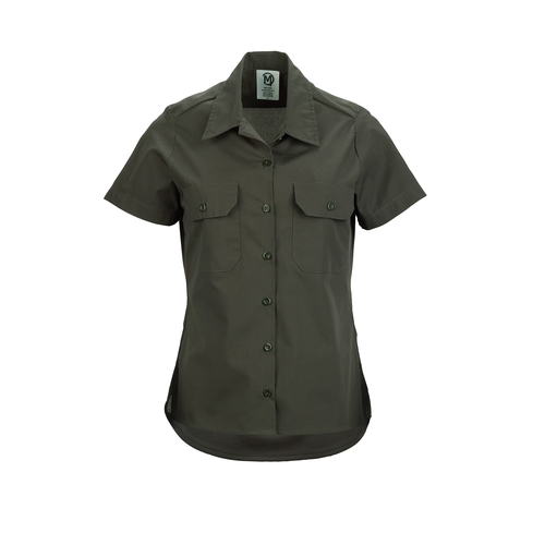 Mercer Culinary M60350OLM Metro Edge Series Olive Women's Work Shirt w/ Mesh Back - M