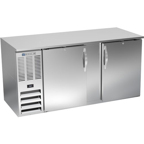 Beverage Air BB68HC-F-S 69" Two-Section Stainless Steel Solid Door Back Bar Cooler
