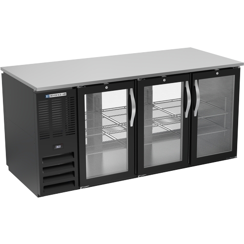 Beverage Air BB72HC-FG-PT-B 72" Three-Section Black Glass Door Pass-Thru Back Bar Cooler