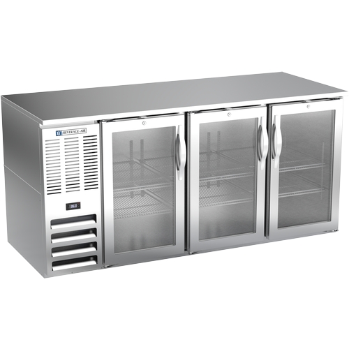 Beverage Air BB72HC-FG-S 72" Three-Section Stainless Steel Glass Door Back Bar Cooler